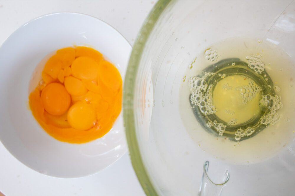 egg yolks and egg whites seperated in 2 bowls