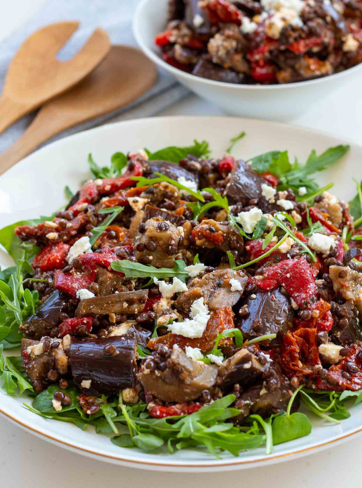 Hearty Roasted Aubergine and Lentil Salad