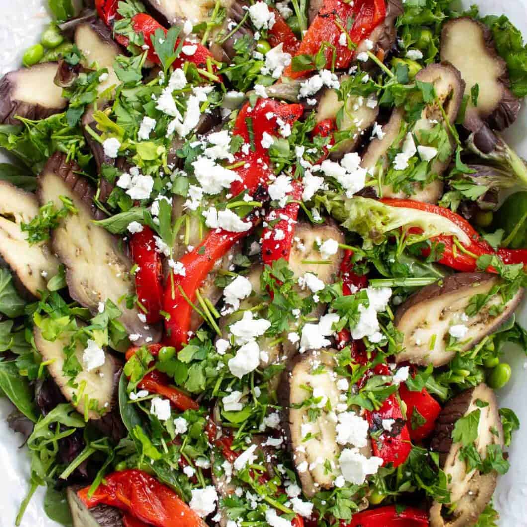 Mediterranean Roasted Aubergine, Pepper & Green Bean Salad