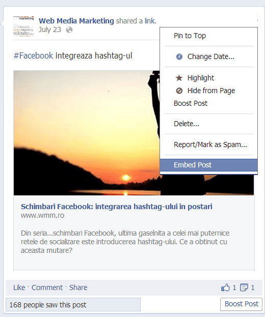 Cum poti folosi noua functie Facebook, Embed Post