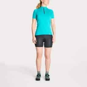 women bike merino shirt fast dry performance athletic casual short sleeve turquoise zipper
