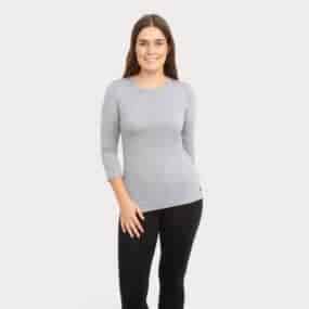 womens_3:4_sleeve merino wool top light grey