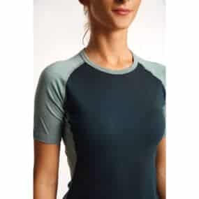 womens short sleeve color block merino wool shirt