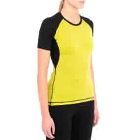 womens short sleeve color block merino wool shirt