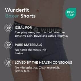 Wunderfit merino wool boxer shorts in blue, breathable, odor-resistant and made in Europe.