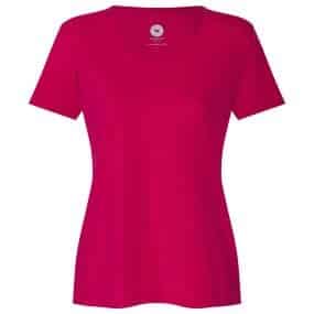 casual womans comfortable merino wool wide neck t shirt short sleeve irena pink