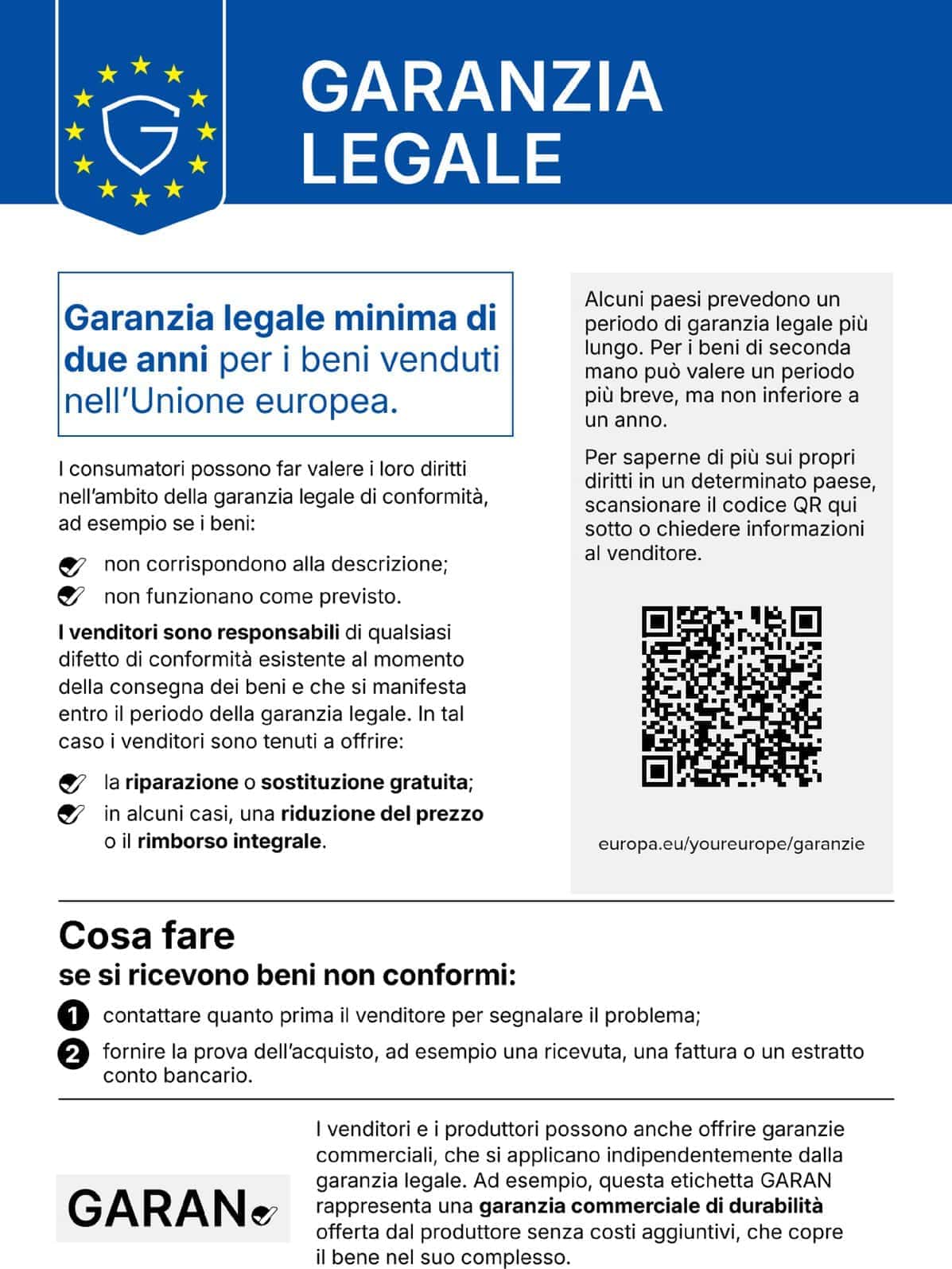 Avviso sulla garanzia legale: hai diritto per legge a una garanzia di conformità di almeno 2 anni. In caso di difetti, hai diritto alla riparazione o alla sostituzione del prodotto e, se del caso, a una riduzione del prezzo o alla risoluzione del contratto.