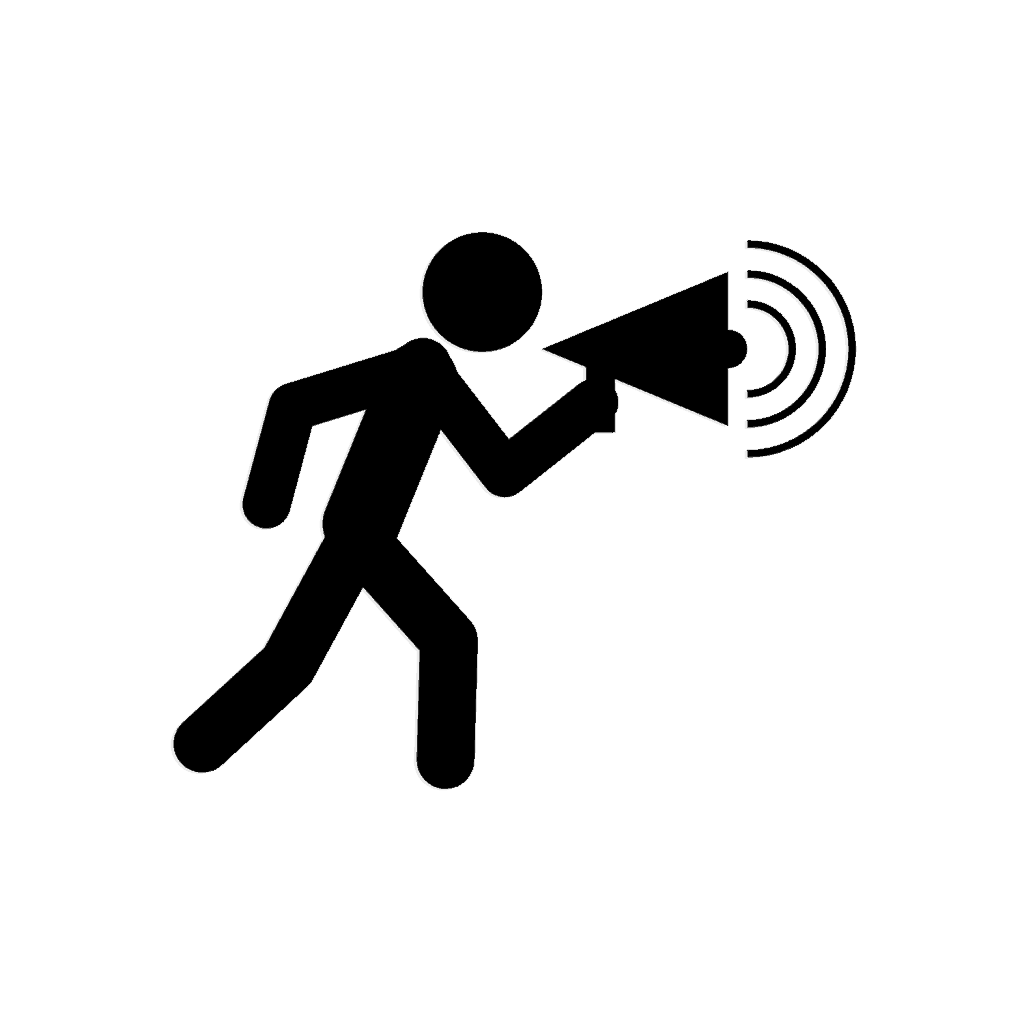 icon stick figure announcer with megaphone