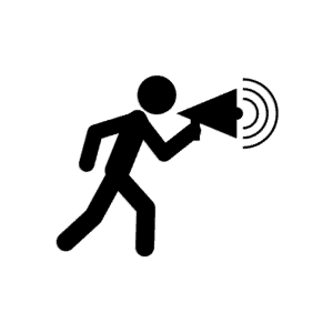 icon stick figure announcer with megaphone