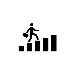 stick figure with briefcase ascending stairs