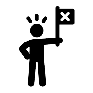 icon of a stick figure waving a flag with an X on it