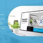 Οθόνη υπολογιστή που προβάλλει μοντέρνο website, δίπλα σε φυτά γραφείου. Στα αριστερά υπάρχουν εικονίδια και κείμενο με συμβουλές για αύξηση πωλήσεων: δούλεψε τη σελίδα προϊόντος, πρόσεξε πού κοιτάει ο επισκέπτης, κράτα το design καθαρό και απλό, ενεργοποίησε upsell και παράλληλες πωλήσεις.