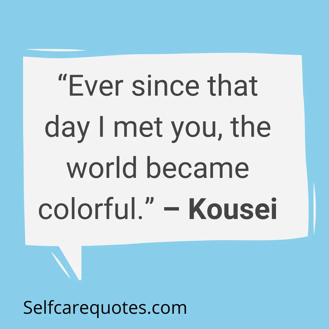 Ever since that day I met you, the world became colorful. – Kousei