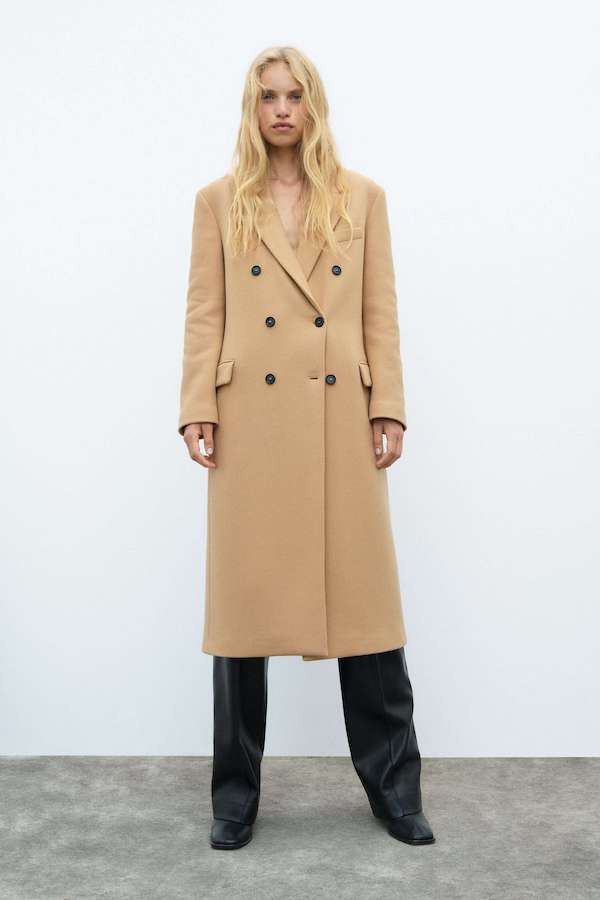 zara double breasted camel coat