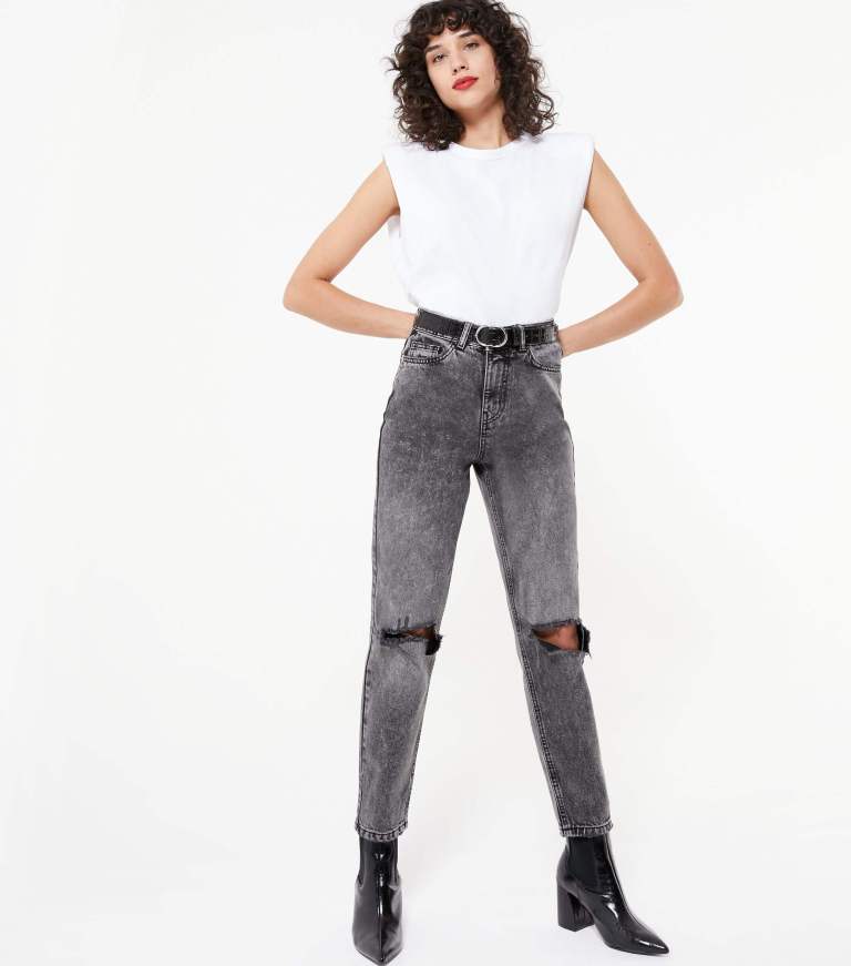 blue tie high waist tori mom jeans