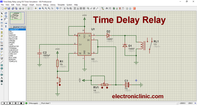 time delay relay using 555 timer proteus simulation and pcb design