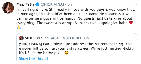 Image result for Nicki Minaj apologises for retirement tweet