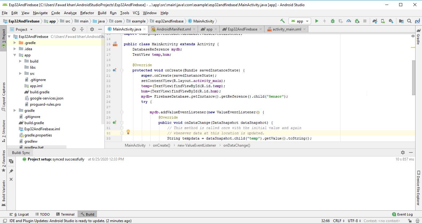 Firebase Android Application Designing using Android Studio, ESP32 DHT11