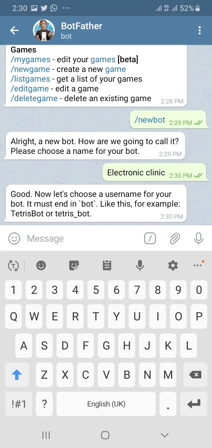 BotFather Telegram with ESP8266 to control an LED