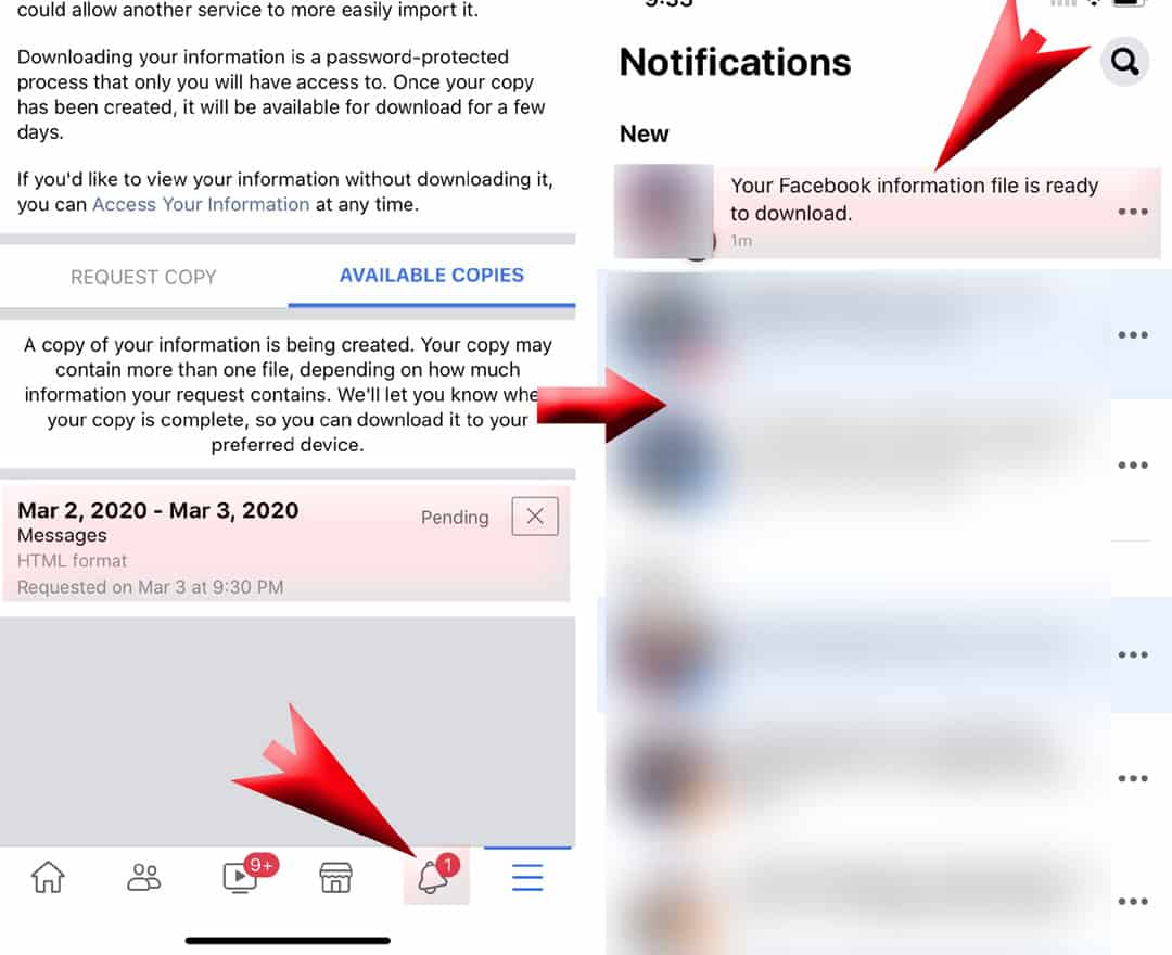 récupérer les messages facebook supprimés - notification