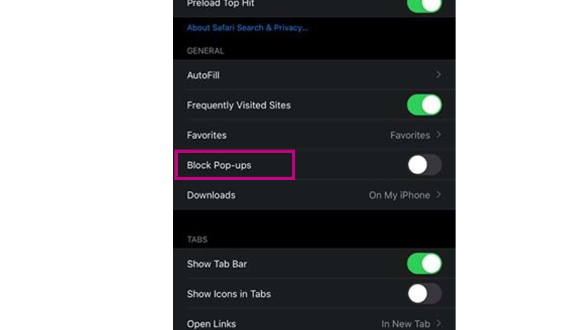 como desabilitar pop up no iphone safari