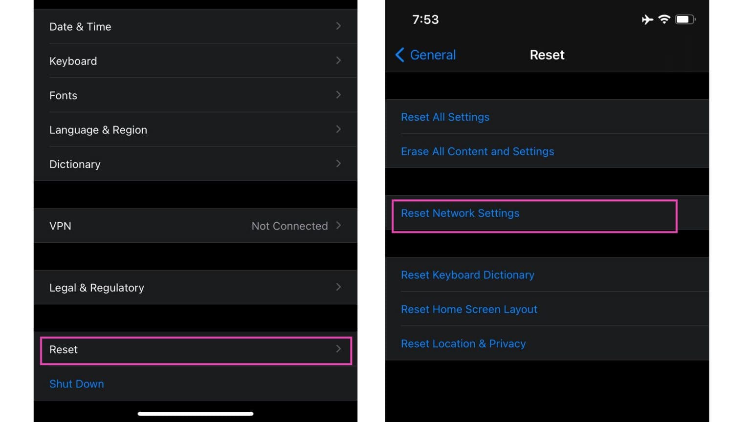 iphone 12 pro reset network