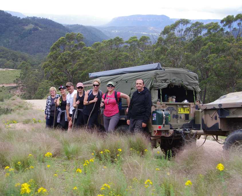 Team photo on the Six Foot Track over looking Megalong Valley on the Blue Mountains walk
