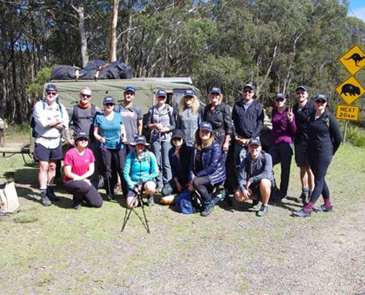 The charity team getting a group photo at the start of the Six Foot Track trek