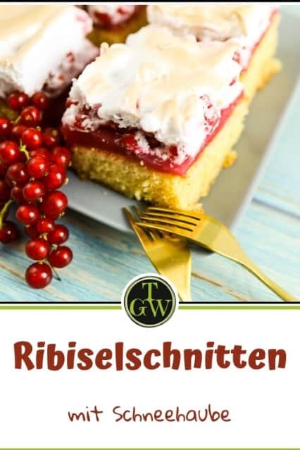 Ribiselschnitte, Ribiselkuchen mit Schneehaube vom Blech