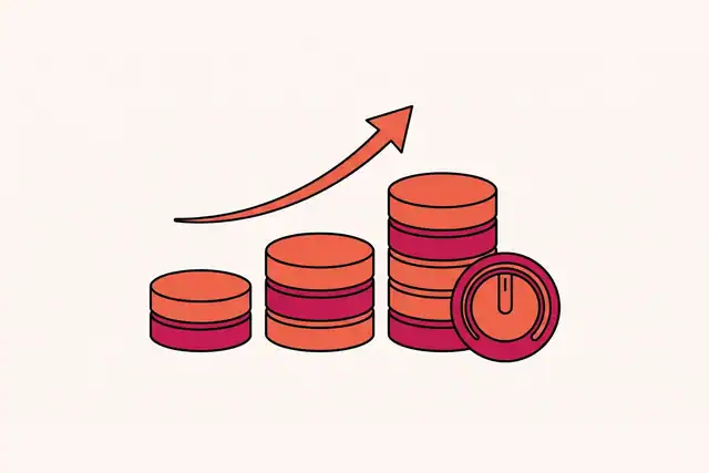 Three ascending stacks of coins beside a control dial with a rising arrow — the factors that drive GEO and AEO pricing