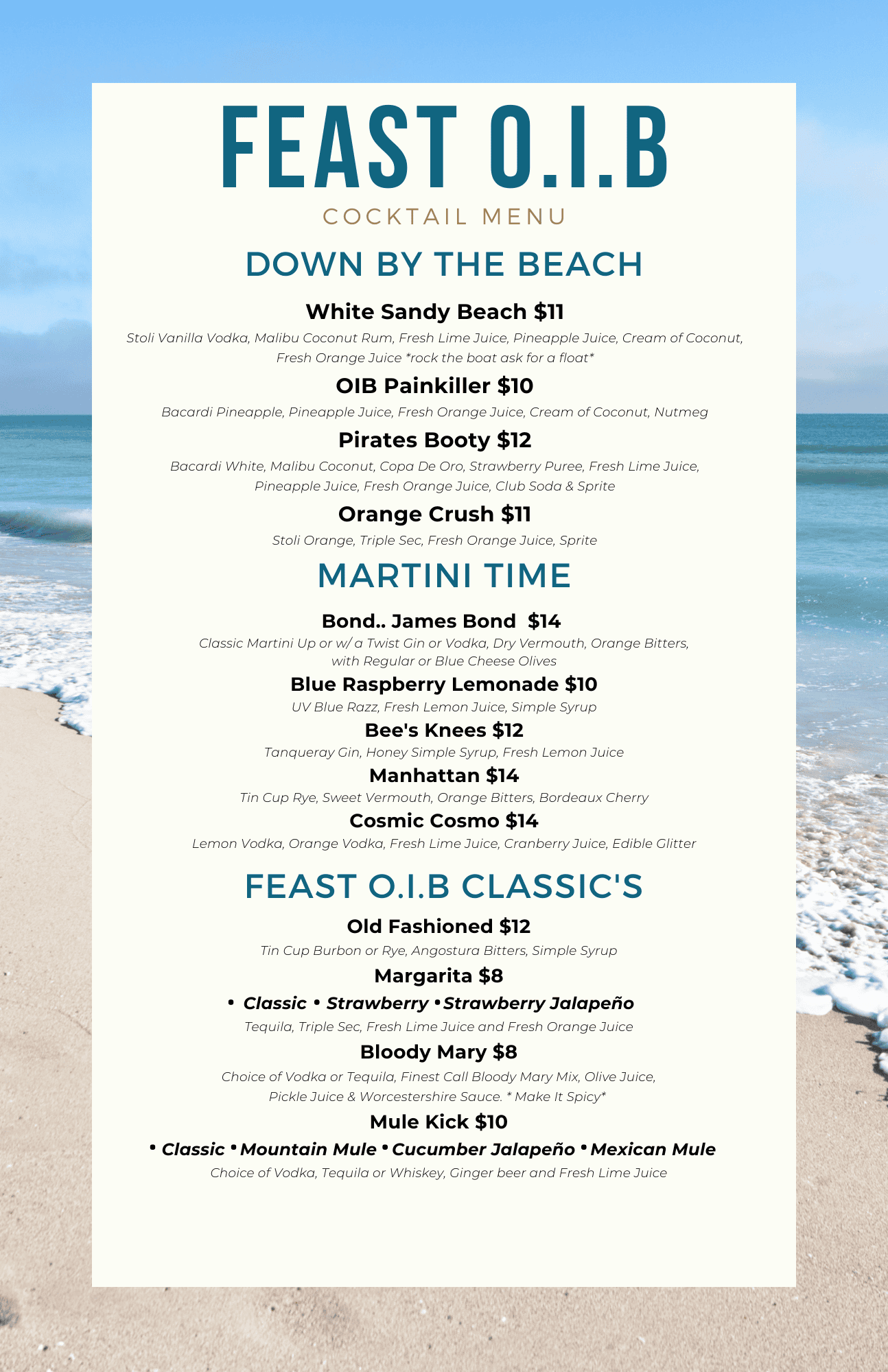 Drinks Menu – Feast OIB