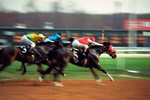 Linha de chegada da corrida de cavalos