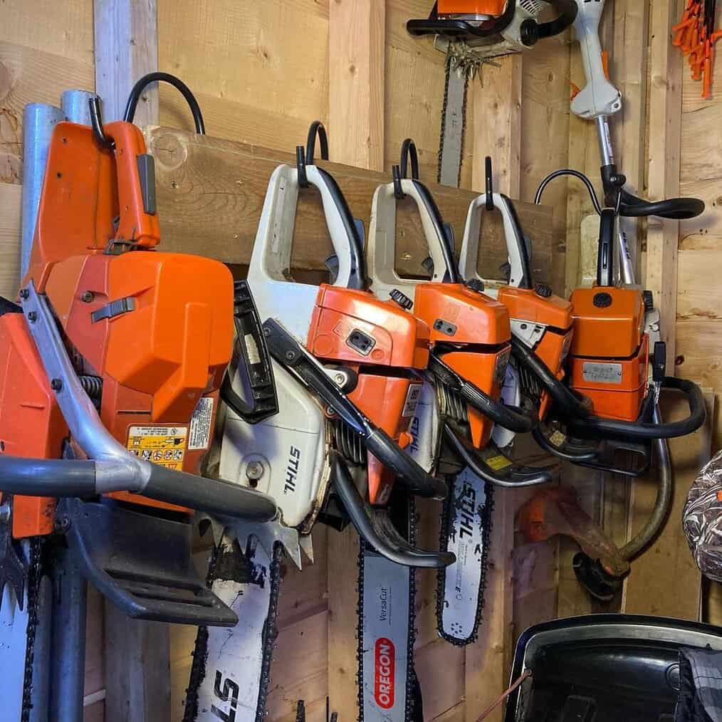 hang chainsaws for storage