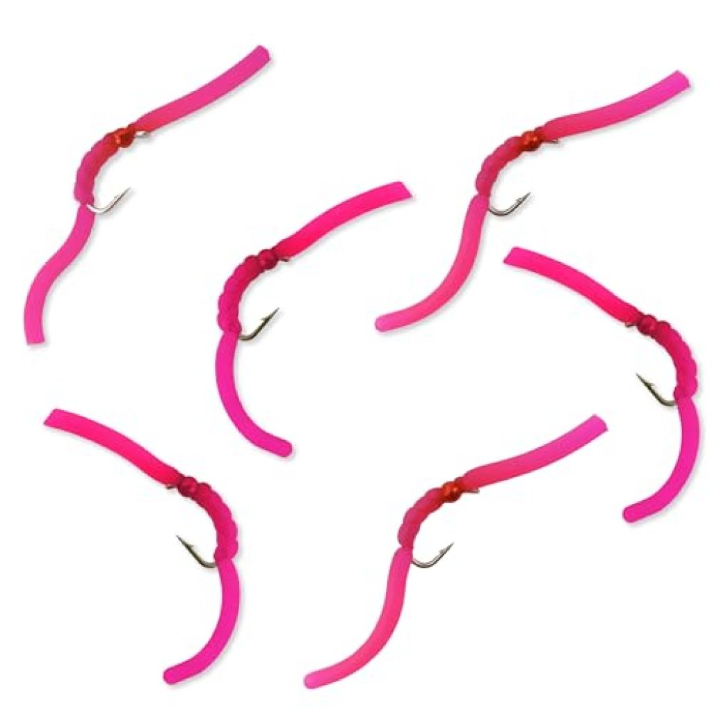 6 Pc Squirmy Wormy Set – San Juan Pink, Size #10 – Wet Worm Fly Fishing Flies for Trout, Panfish, Bass by Thor Outdoor Image