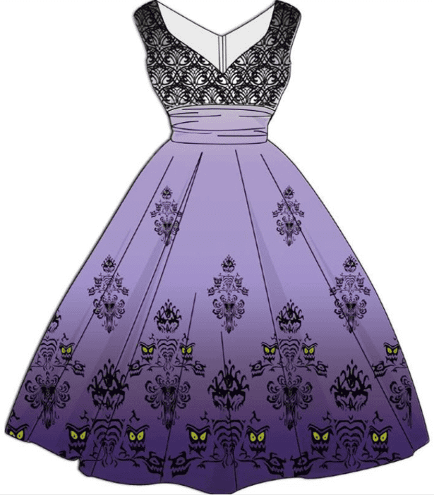 haunted mansion dress Haunted Mansion Wallpaper Women's Plus Size V-neck Dress With Waistban   Ambrie