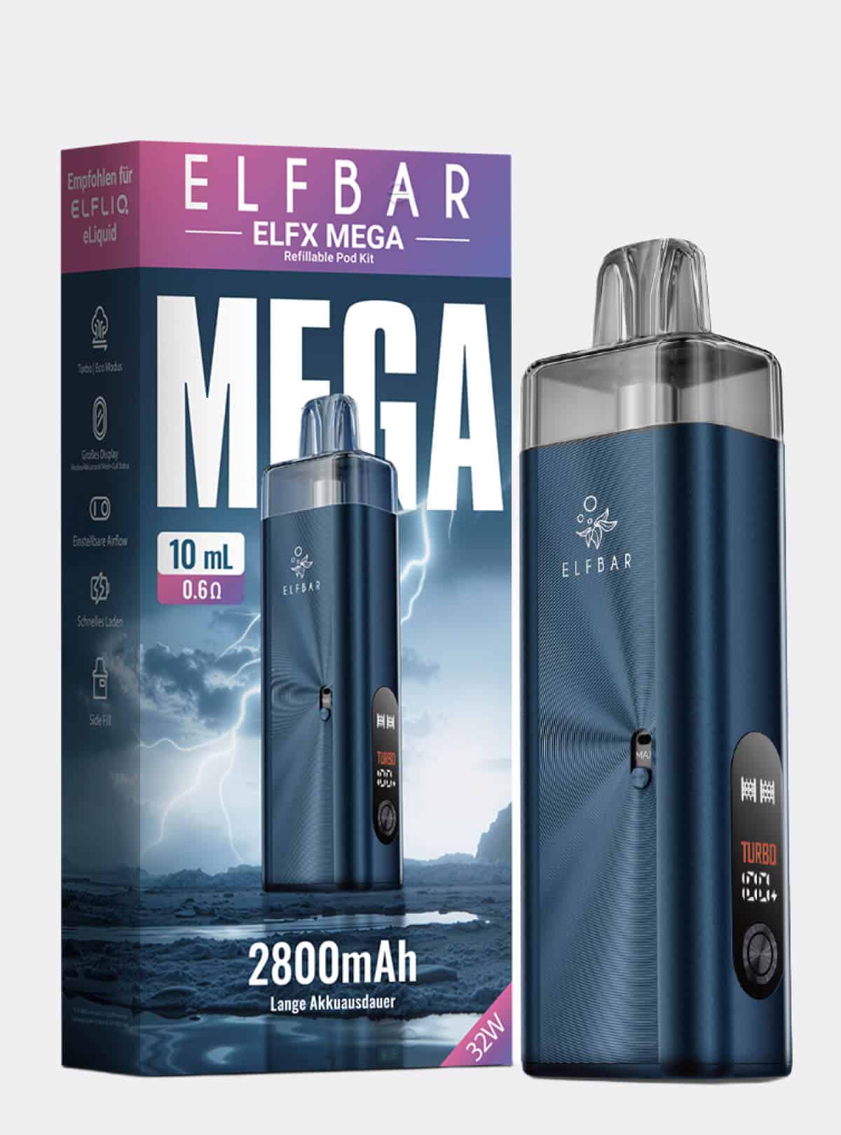 wie lange hält ein elfbar akku ELFX Mega Kit 2800mAh | 6 Farben nicotine-warnings elfbar neu Geschmack:Blue Razz Lemonade ELFBAR MAX Pods 20mg