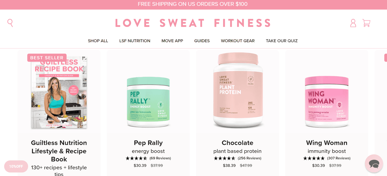 product page love sweat fitness