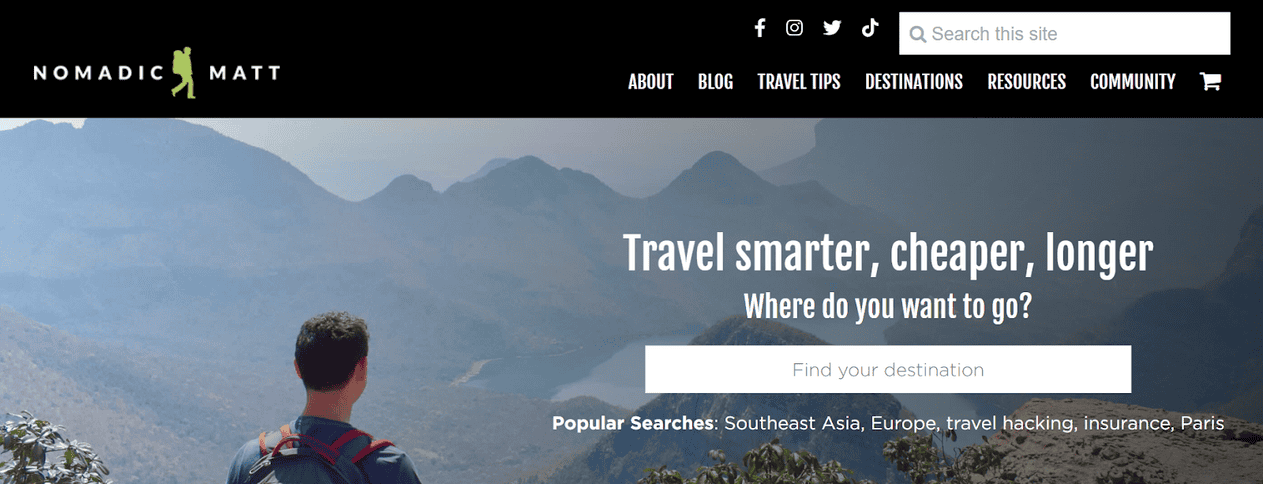 nomadic matt homepage