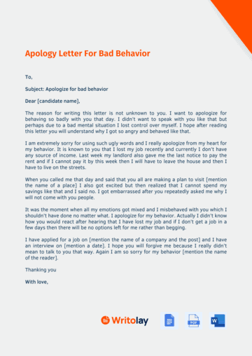Apology Letter Template For Behaviour