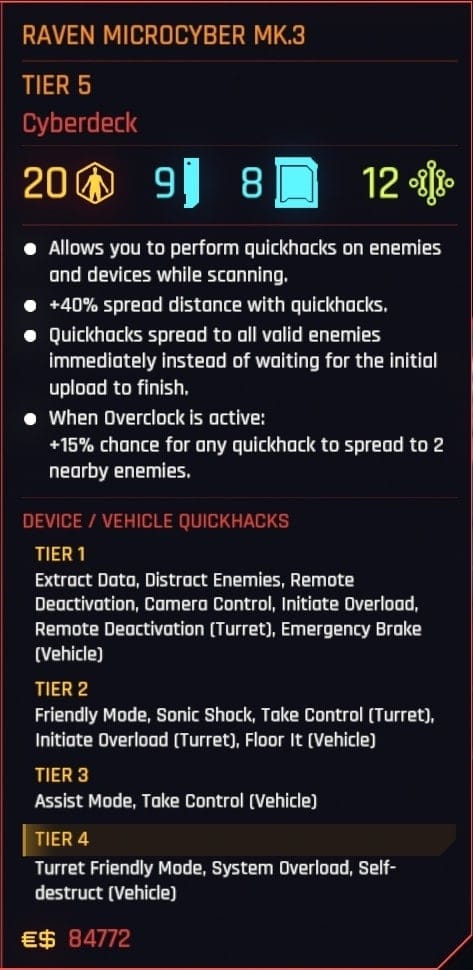 Cyberpunk 2077 업데이트 2.0 운영 체제 Cyberware 설명 - Cyberdecks - Raven Microcyber
MK.3