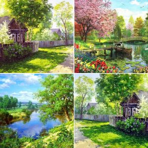 Diamond Painting Adulte Grand Format, 5D DIY Paysage Diamant Painting Kit Complet, Château en Forêt Peinture Diamant Strass Point de Croix Broderie Peinture pour Décoration Murale 25x50 cm -LR942