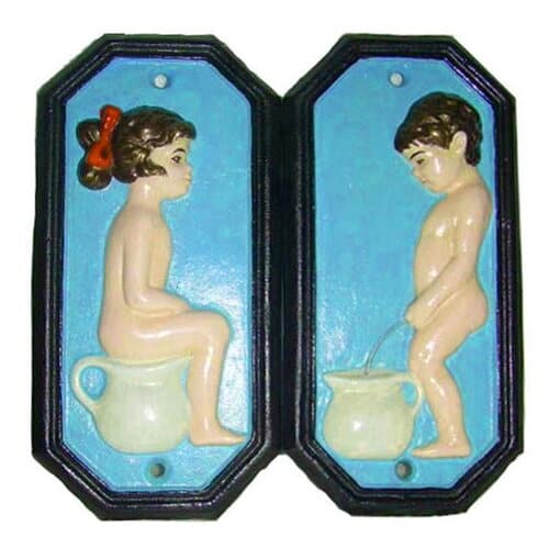 Cast iron boy & girl bathroom signs Blue