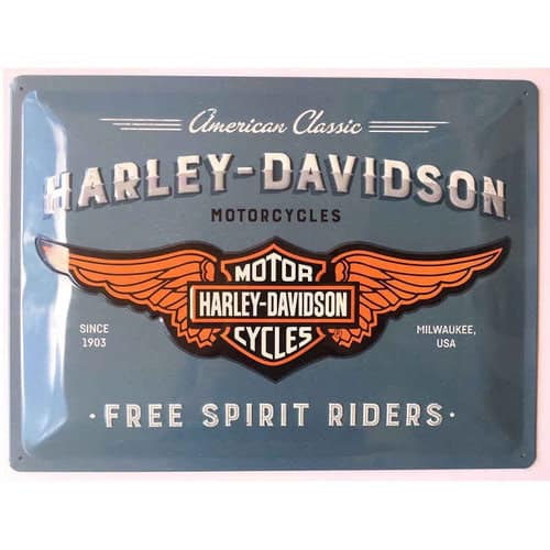 Harley Davidson Logo Blue Embossed Sign 30x40cm