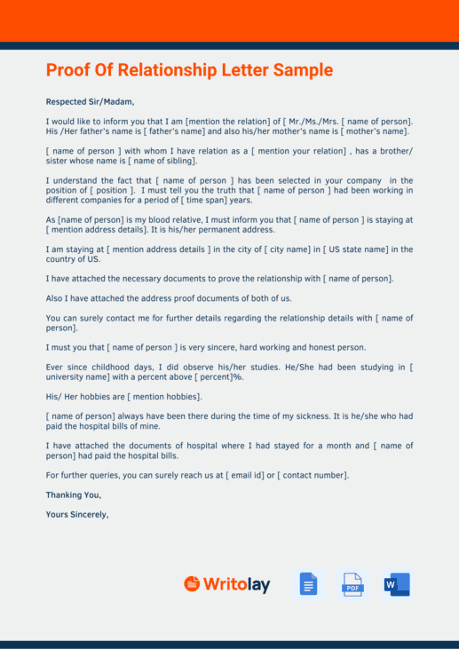 Proof Of Relationship Letter Sample Master Of Template Document