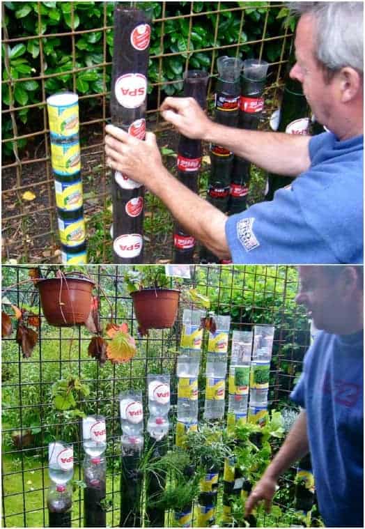 3. Upcycled Plastic Bottle Tower Garden