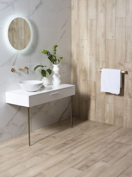 2. MARBLE AND WOOD BATHROOMS