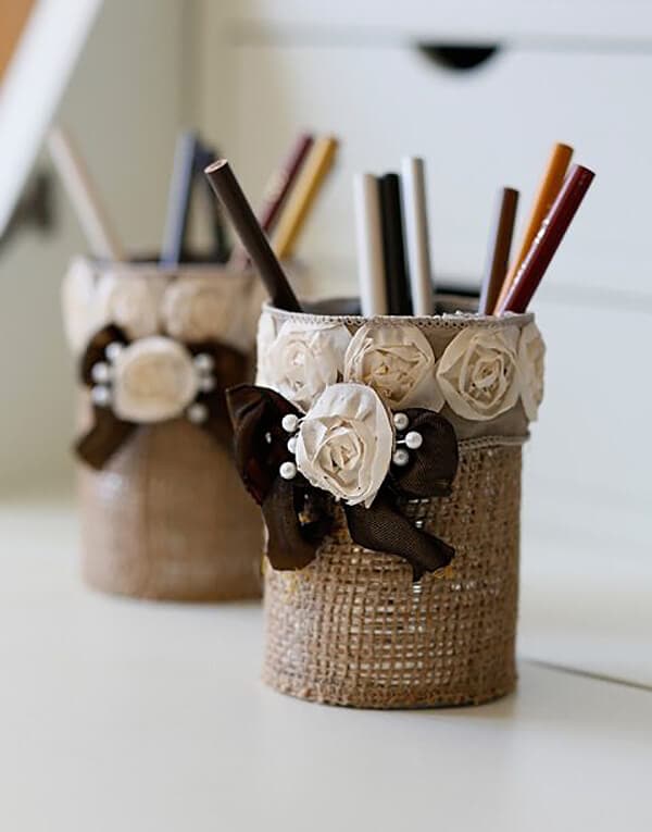 2. Burlap Pencil Holder 2. Burlap Pencil Holder