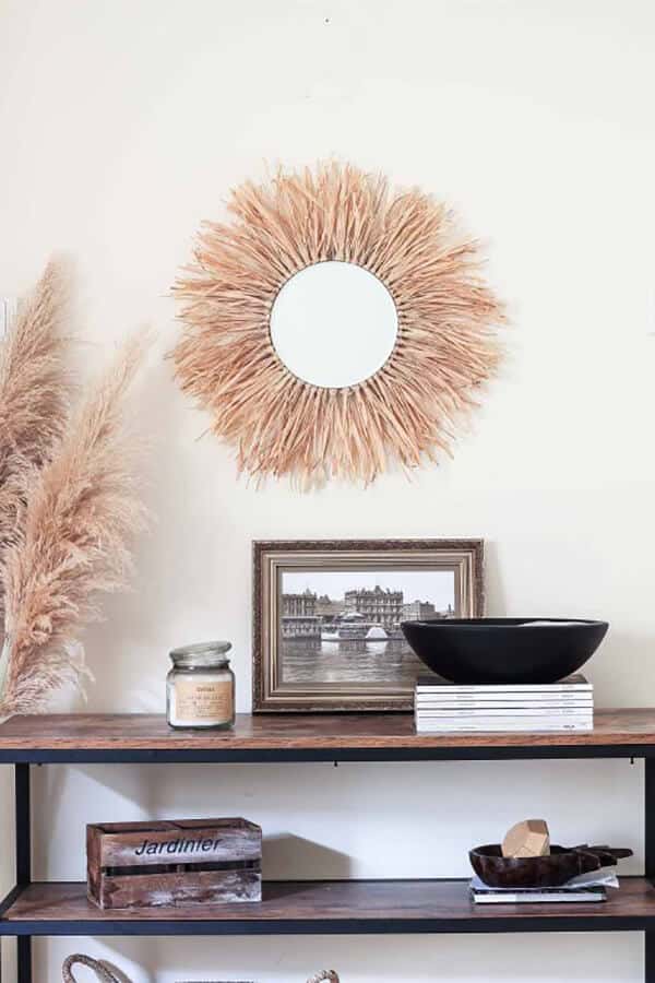 1. Make a Tropical-Inspired Raffia Sunburst Mirror
