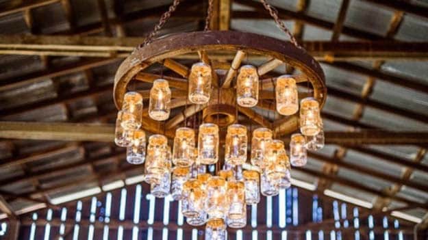 1. Wagon Wheel Mason Jar Chandelier