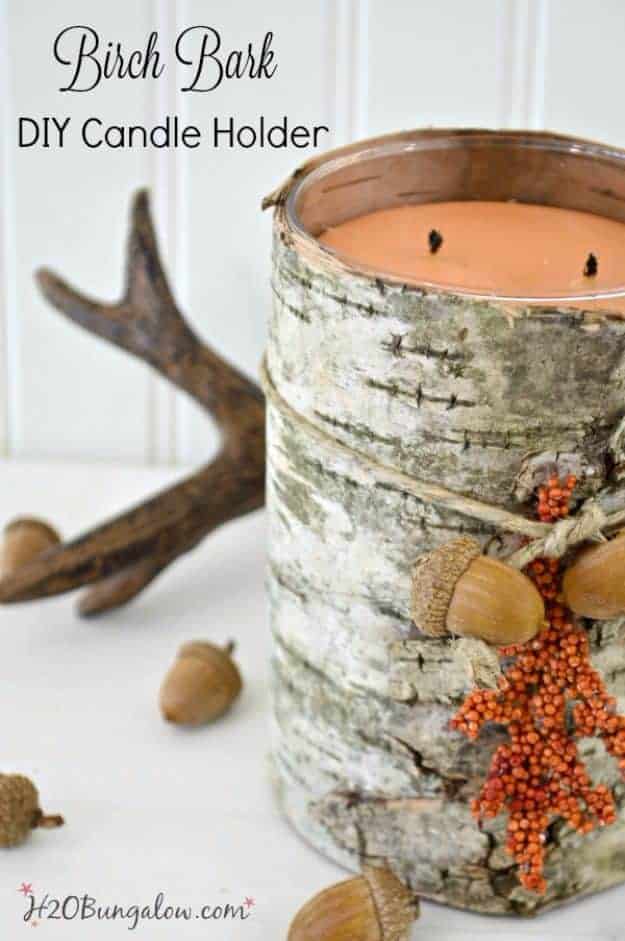 1. DIY Birch Bark Candle Holder